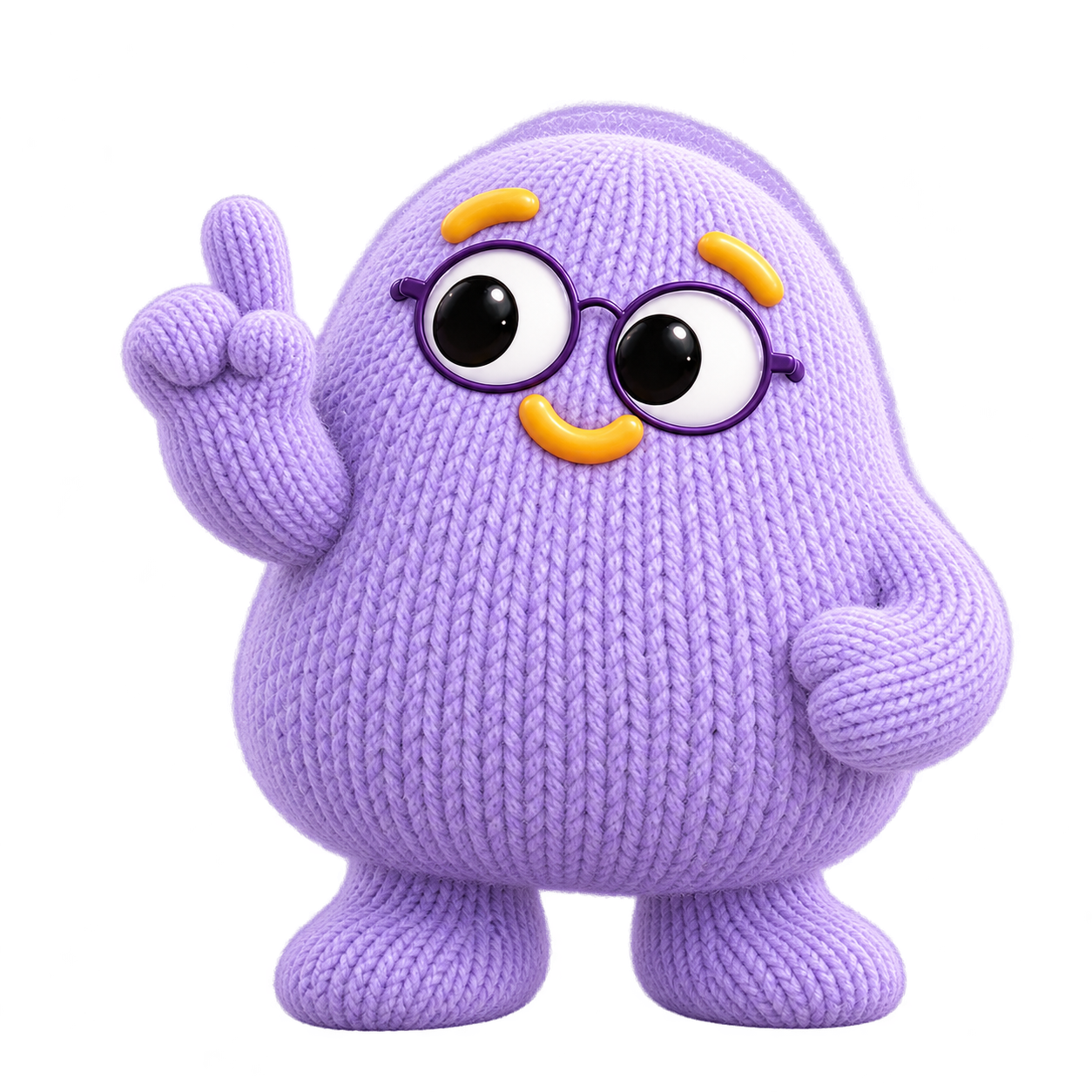Bublab, your female knitted academy companion, looking confident