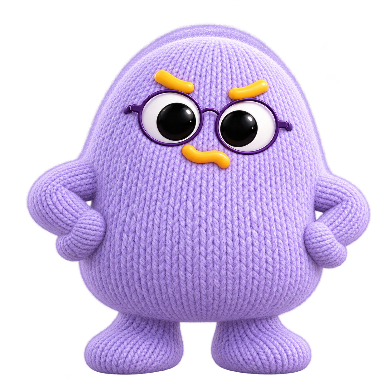 Bublab, your female knitted academy companion, looking frustrated