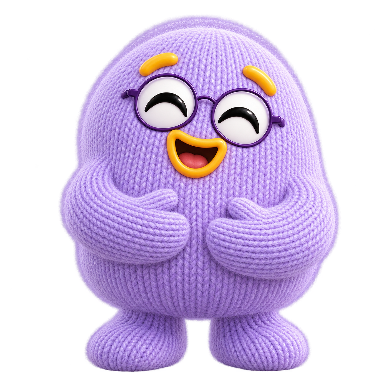 Bublab, your female knitted academy companion, looking laugh