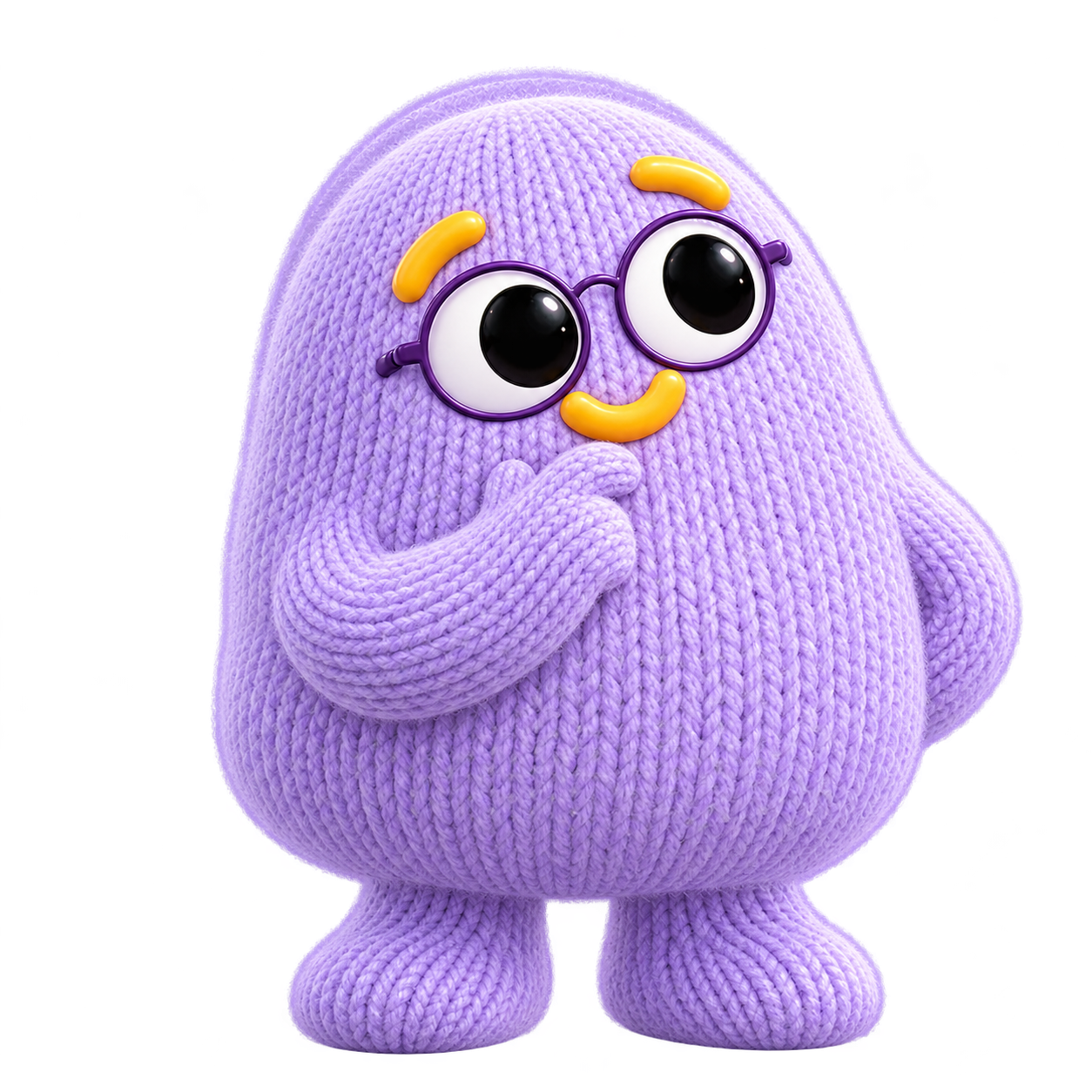 Bublab, your female knitted academy companion, looking think